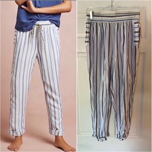 Anthropologie Pure + Good Dreamy Striped Pants white linen blend M beachy summer